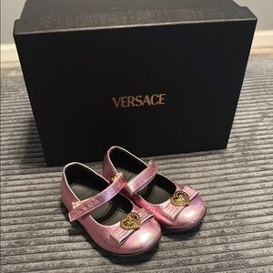 Versace Pink Dress Shoes with Classic Mary Jane Design